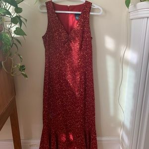 Vintage Red Floral Dress, size small-medium, double lined, Made in 🇨🇦